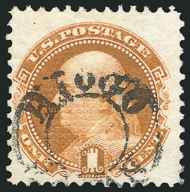 1c Buff (112).> Fresh color, clear strike of iogo, Japan> double-circle handstamp, Very Fine and choice example of this cancel which is scarce on the 1c 1869 Pictorial Issue, the U.S. Post Office opened in Hiogo
in 1868, one year after those in Y