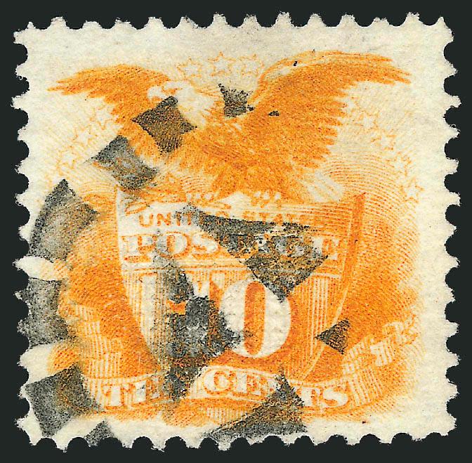 10c Yellow (116).> Vibrant color, cancelled by well-struck <crossroads in dashed circle fancy cancel,> Very Fine and choice, an unusual cancel