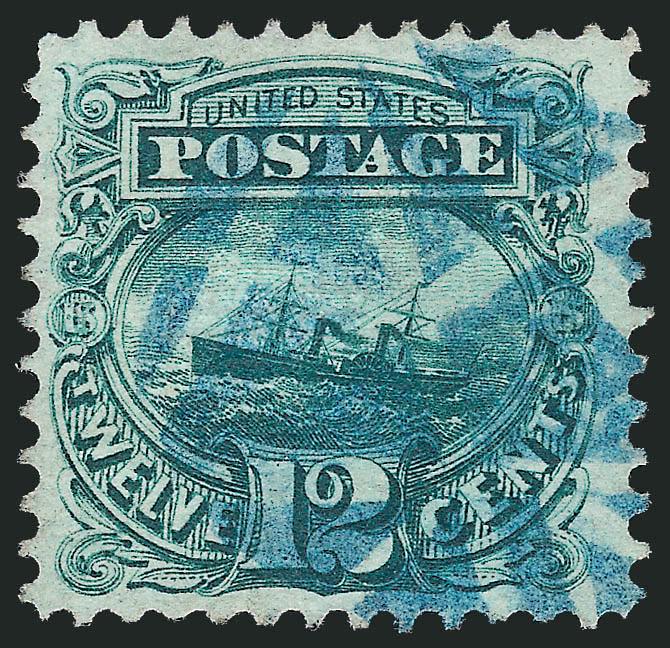 12c Green (117).> Deep rich color and proof-like impression, cancelled by neat strike of <blue segmented cork> cancel, tiny thin speck in grill not mentioned on accompanying certificate, Very Fine appearance,
with 1984 P.F. certificate