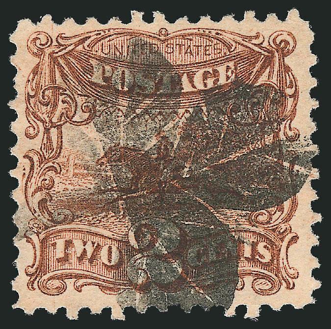 2c Brown (113).> Rich color, cancelled by beautiful strike of <Three-Leaf Clover fancy cancel of Waterbury Conn.> (Rohloff F-13), Very Fine strike, this is an extremely rare cancel in general and especially so
on the 2c denomination, ex Koppersmith,