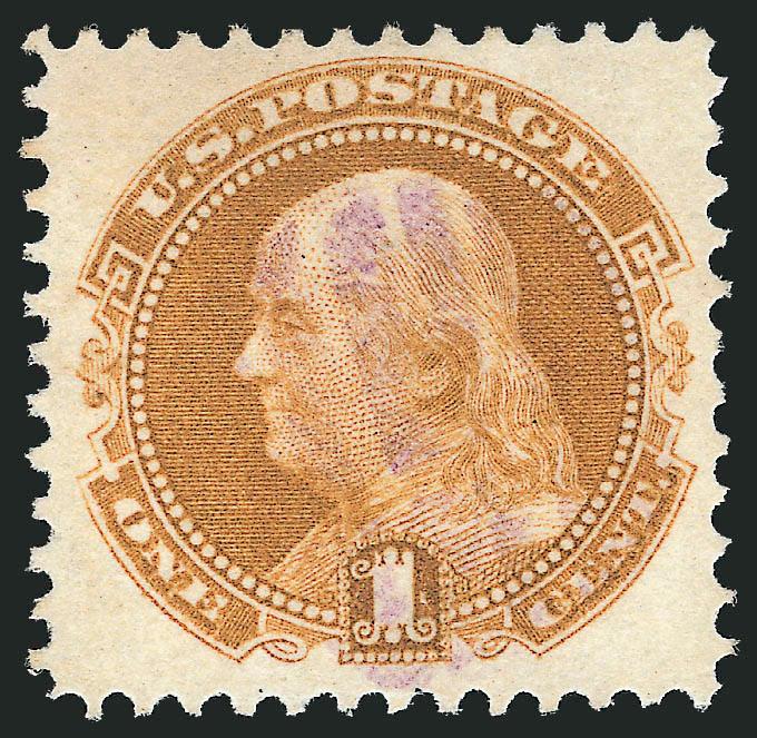 1c Buff (112).> Brilliant color and unusually choice centering, cancelled by neat strike of <purple grid> cancel, fresh and Extremely Fine, this value is very scarce with a purple cancel, ex Saadi, with 1996 P.F.
certificate