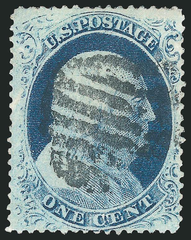 1c Blue, Ty. IV, Triple Transfer, One Inverted (23 var).> Position 71L1L, recut twice at top and once at bottom (only four such recuts on the plate), deep rich color, choice centering for this difficult issue,
bold strike of grid cancel<><>^VERY FI