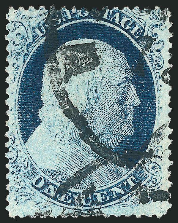 1c Blue, Ty. IV, Triple Transfer, One Inverted (23 var).> Position 71L1L, recut twice at top and once at bottom (only four such recuts on the plate), deep rich color, neat strikes of circular datestamp,
centered slightly to top, still Very Fine, this
