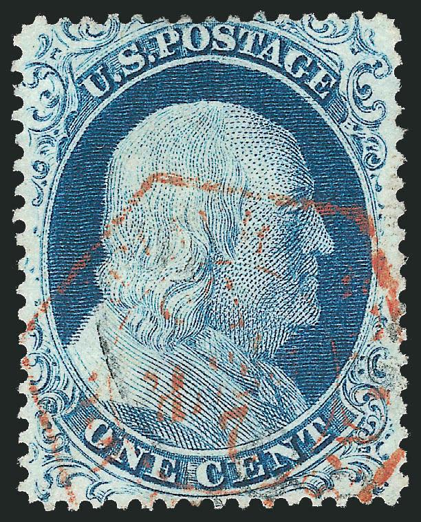 1c Blue, Ty. IV (23).> Position 21L1L with <double transfer,> recut once at top and once at bottom, rich color on bright paper, light strike of circular datestamp and clear <red Havre octagonal datestamp,>
Very Fine and choice, especially desirable w