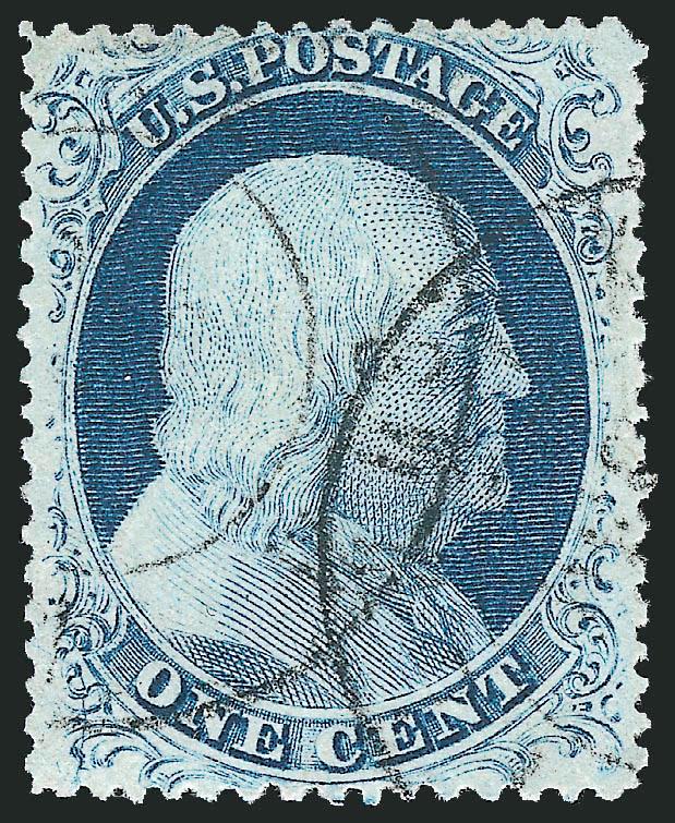 1c Blue, Ty. IV (23).> Position 40L1L, recut once at top and bottom, with <prominent plate crack> which is especially noticeable at lower left, neat strikes of double-circle datestamp, Very Fine, a beautiful
example of this desirable position