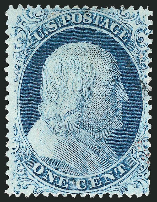 1c Blue, Ty. IV (23).> Position 41R1L, recut once at top and bottom, with <prominent plate crack> at center, lightly cancelled leaving entire design clearly visible, well-proportioned margins, Very Fine and
choice, a pretty stamp