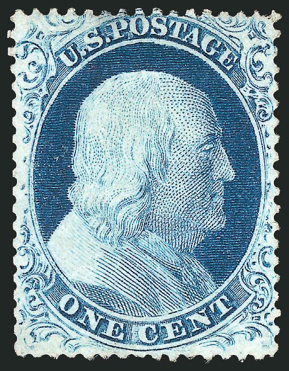 1c Blue, Ty. IV (23).> Position 71R1L, recut once at top and bottom, unused (no gum), intense shade and impression, scissors-separated leaving all perfs intact, small thin spot at top, Very Fine appearance, ex
Neinken