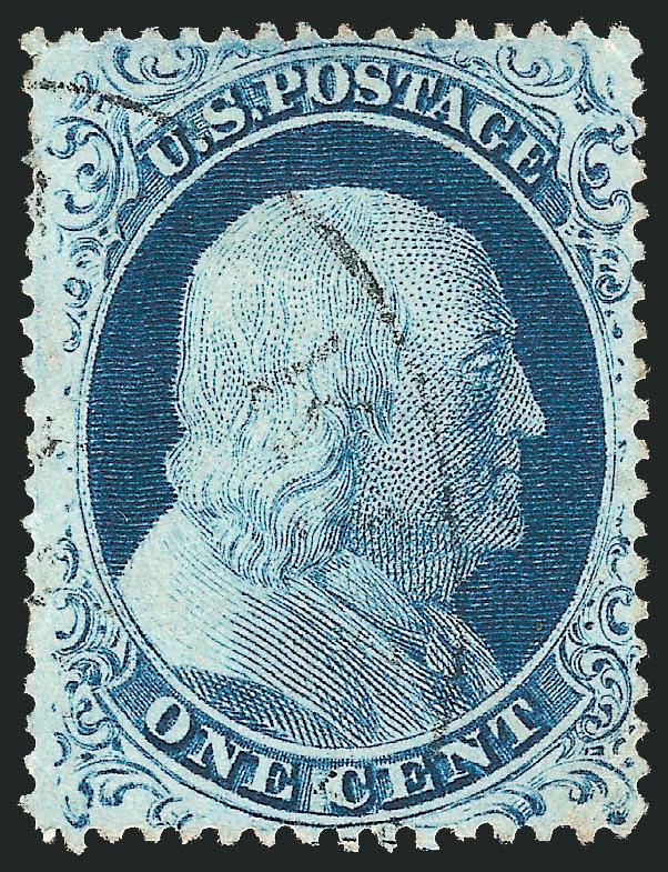 1c Blue, Ty. IV (23).> Position 24R1L, recut once at top and twice at bottom, lightly cancelled by datestamp, deep rich color, full perforations all around, Extremely Fine, an exceptionally well-centered
example of this scarce stamp, ex Neinken