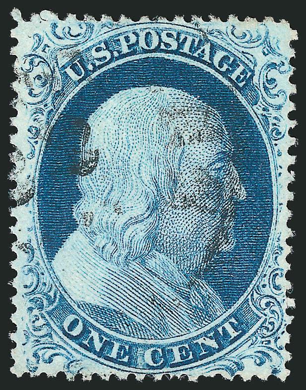1c Blue, Ty. IV (23).> Position 24L1L, with double transfer, recut once at top and twice at bottom, choice centering, very light datestamp, Extremely Fine, seldom encountered in this superb lightly-cancelled
condition, ex Emerson