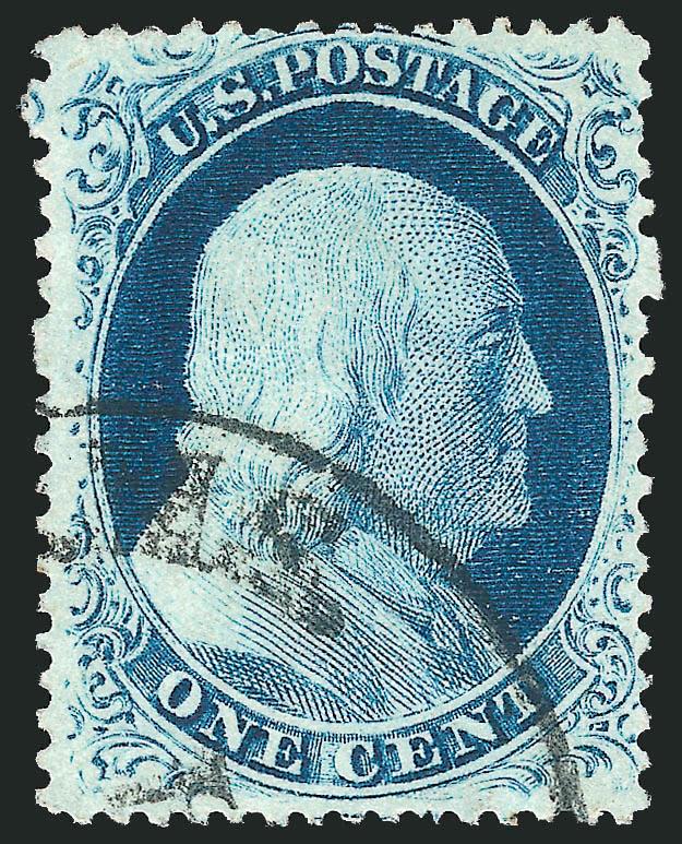 1c Blue, Ty. IV (23).> Recut once at top and bottom, deep rich color on bright paper, face-free circular datestamp cancel, few unpunched perfs, Very Fine