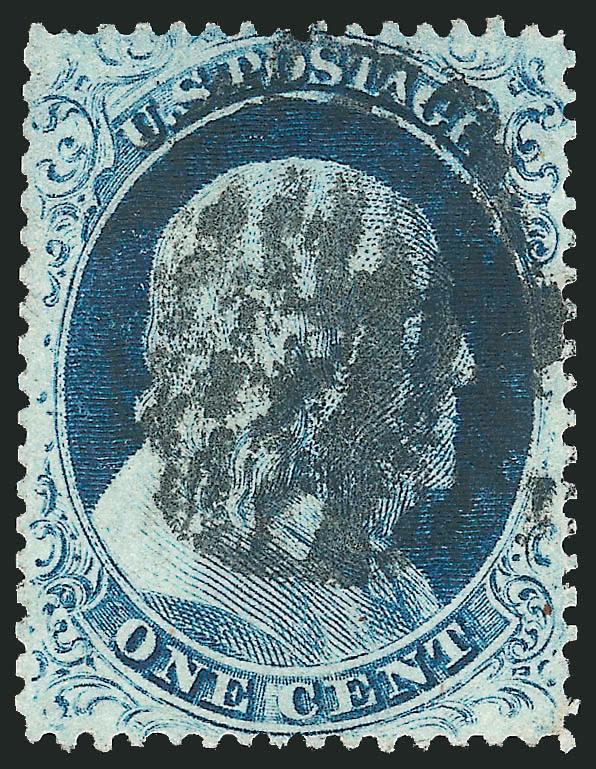 1c Blue, Ty. IV (23).> Position 16R1L, recut once at top and bottom, deep rich color and proof-like impression, bold grid cancel, Very Fine, ex Neinken