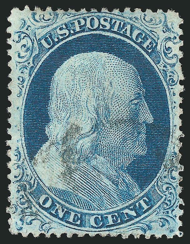 1c Blue, Ty. IV (23).> Position 25R1L, recut once at top and bottom, rich color and detailed impression, lightly cancelled, tiny corner perf crease at bottom left, Very Fine appearance, ex Neinken