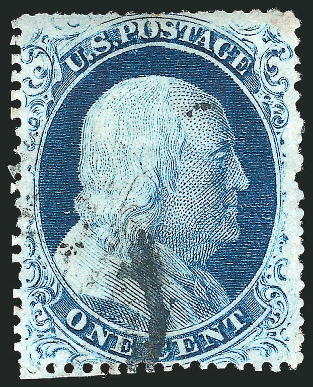 1c Blue, Ty. IV (23).> Position 77L1L, recut twice at top and once at bottom (four such recuts on plate), rich color, face-free cancel, few perf flaws, otherwise Fine, ex Neinken