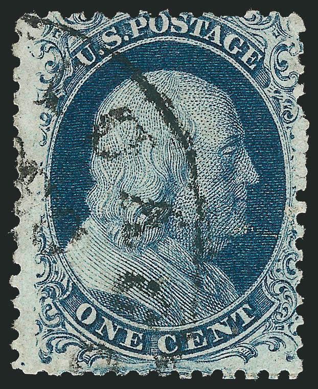 1c Blue, Ty. II, Chicago Perf 12-12 (7 var).> Position 41L2, rich color on bright paper, neat strike of Chicago circular datestamp, small corner crease at top right<><>^VERY FINE APPEARANCE. A RARE EXAMPLE OF
THE ONE-CENT 1851 ISSUE WITH CHICAGO P
