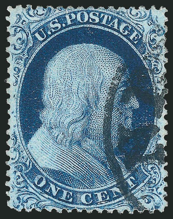 1c Blue, Ty. II (20).> Position 89R2 with <major double transfer,> rich color on bright paper, choice centering, neat strike of circular datestamp at right<><>^EXTREMELY FINE. A BEAUTIFUL EXAMPLE OF THE
ONE-CENT 1857 TYPE II FROM POSITION 89R2, WHI