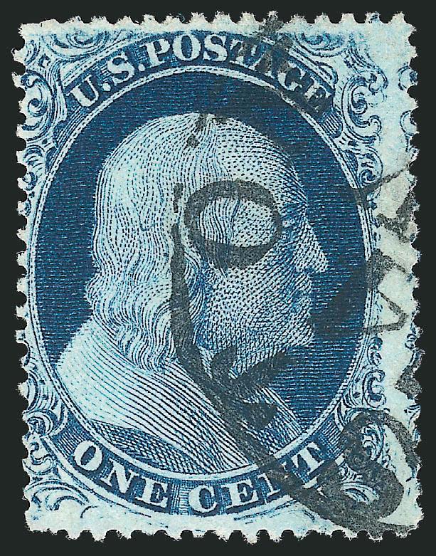 1c Blue, Ty. III, Position 99R2 (21).> Deep rich color and proof-like impression, neat strike of Boston circular datestamp, completely sound, top and bottom perfs well clear of the significant portions of the
design, extra wide right margin shows the