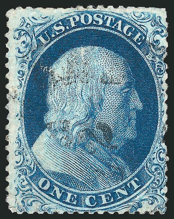 1c Blue, Ty. Ia (19).> Position 99R4, rich color, unobtrusive cancel, somewhat defective with thins and tear, pulled perf at right, otherwise Fine example of this scarce type, undoubtedly bought as a more
common Scott number by Mr. Wagshal
