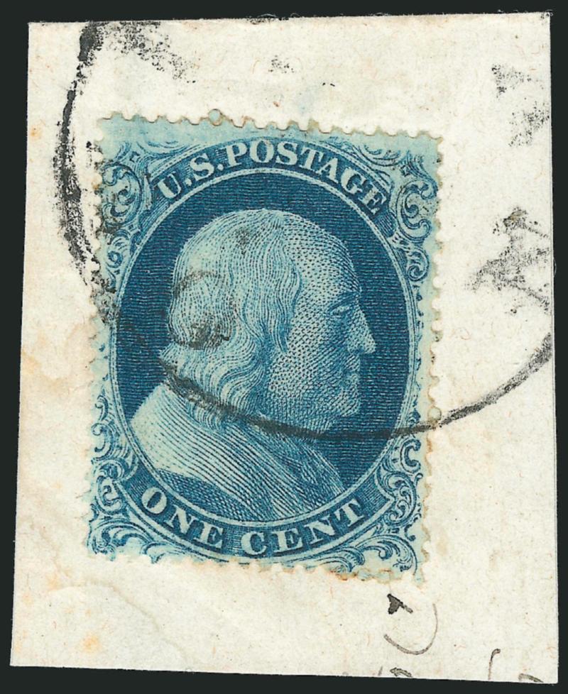 1c Blue, Ty. Ic (19b).> Position 47L4, bright color, tied by circular datestamp on small piece, fresh and Very Fine example of the scarce Type Ic E Relief, with 1979 P.F. certificate