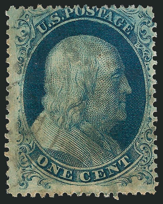 1c Blue, Ty. Ic (19b).> Position 41R4, pretty shade, unobtrusive cancel, fresh and Fine, this position is a so-called swing position which started out as Type Ic and as the plate wore became Type IIIa,
examples from the early state of the plate are