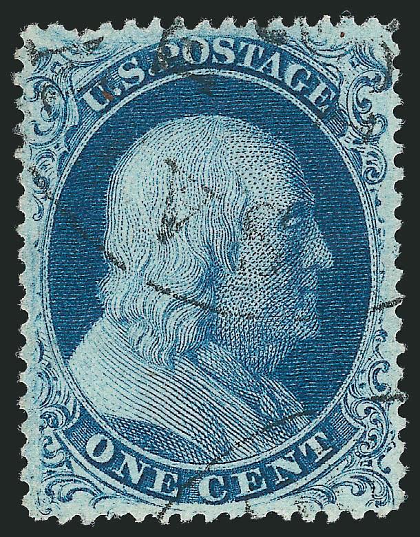 1c Blue, Ty. III (21).> Position 46L4, bright color, unobtrusive circular datestamp, single pulled perf at top left, otherwise Very Fine, with 1989 P.F. certificate