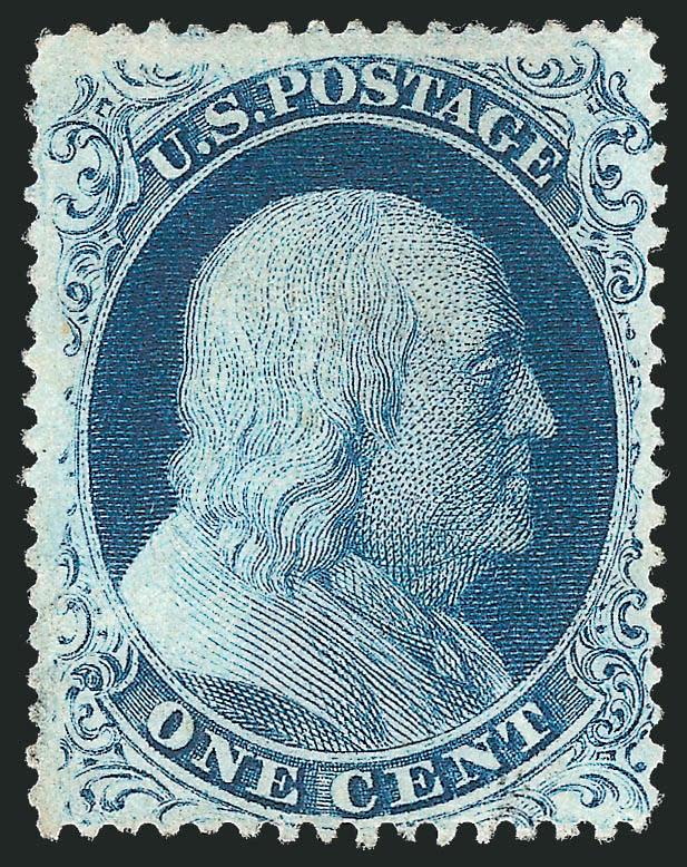 1c Blue, Ty. IIIa (22).> Plate 4, barely cancelled at lower right (almost appears unused), intense shade, Very Fine, ex Neinken