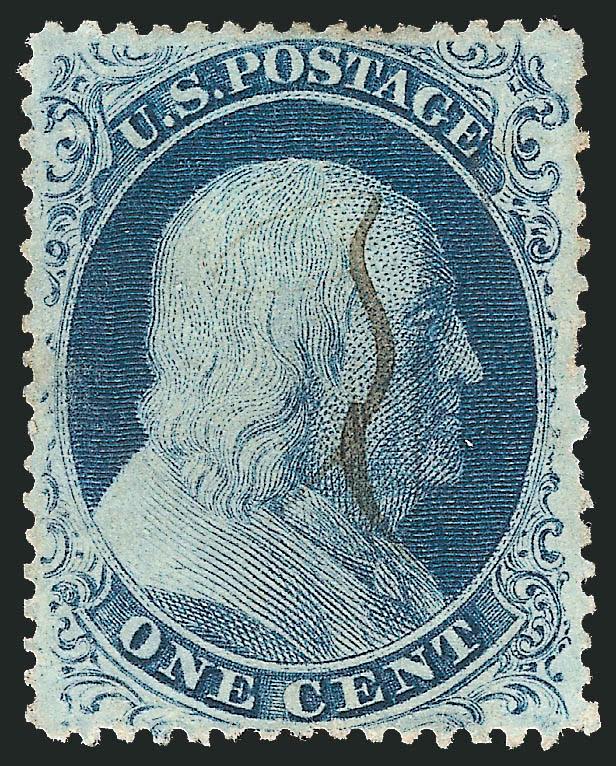 1c Blue, Ty. IIIa (22).> Position 79L4, clear break at top, rich color, neat manuscript cancel, Very Fine and choice, ex Neinken