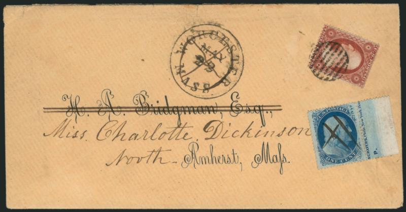 1c Blue, Ty. Va (24).> Position 50R5, with 14mm right sheet selvage and <(E)NGRAVERS, Phila. New York. Bos(ton) portion of imprint and (5)P. plate number,> tiny portion of the 5 can be seen to the left of the
P., cancelled by pen strokes and