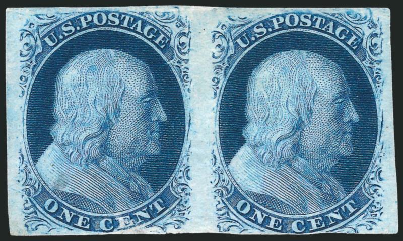 1c Blue, Ty. V, Plate Proof on India (24P3).> Positions 23-24L9, horizontal pair, large margins to just touched, accompanying certificate notes thin spot and small scraping at bottom of the left stamp, light
natural creasing & lightened ink on the b