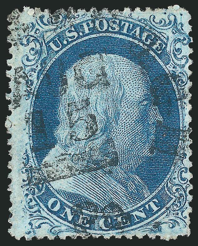 1c Blue, Ty. II (20).> Plate 11, T Relief from the top row of the plate, pretty shade, bold strike of circular datestamp with slug for yeardate, Very Fine, ex Neinken