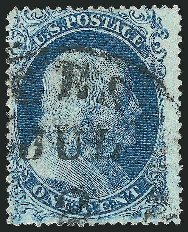 1c Blue, Ty. II (20).> Plate 11, T Relief from the top row of the plate, rich color, bold circular datestamp, Fine, scarce Type II from Plate 11, ex Neinken