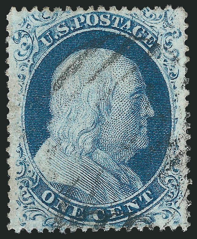 1c Blue, Ty. IIIa, Triple Transfer (22 var).> Plate 11, A Relief from an undetermined position, showing wide break at top and clearly showing the triple transfer at top, light strike of grid cancel<>^EXTREMELY
FINE. AN EXCEEDINGLY RARE EXAMPLE OF TH