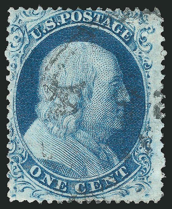 1c Blue, Plate 11 Recut (22 unlisted variety).> Plate 11, <A Relief with top and bottom outer lines recut,> rich color, neat strike of circular datestamp leaves entire design clearly visible<><>^FINE. A TRULY
REMARKABLE STAMP FROM PLATE ELEVEN, WHI