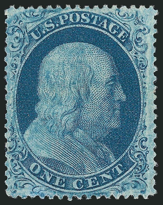 1c Blue, Ty. IIIa (22).> Plate 11, A Relief, original gum, lightly hinged, slightly mottled color from an early impression, Very Fine, scarce in sound original gum condition, with 1997 P.F. certificate