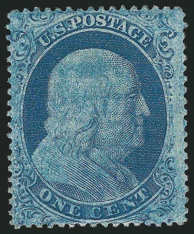 1c Blue, Ty. IIIa (22).> Plate 11, B Relief, early impression showing mottled color, original gum, lightly hinged, Very Fine, a pretty stamp