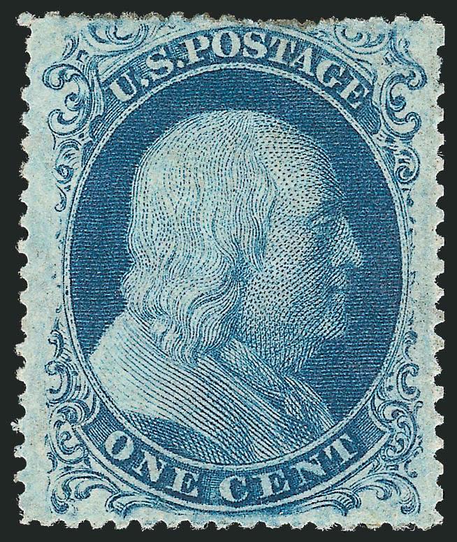 1c Blue, Ty. IIIa (22).> Plate 11, B Relief, original gum, bright color, choice centering with wide margins at sides, few short perfs at top, otherwise Very Fine