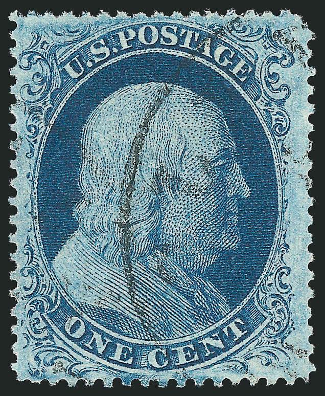 1c Blue, Ty. III (21).> Position 46L12, choice centering with perfs well clear of design at top and bottom and with clear breaks in both outer lines, rich color, detailed impression, unobtrusive strike of
circular datestamp, faint corner crease at to