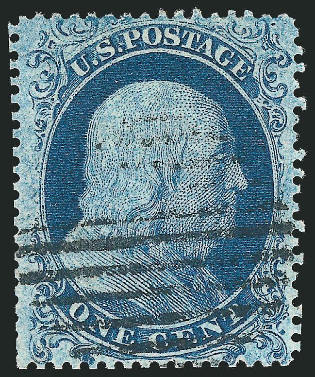 1c Blue, Ty. I (18).> Position 99L12, C Relief, rich color, large grid cancel, perfs scissors-separated causing few slightly short at left, Very Fine, ex Neinken