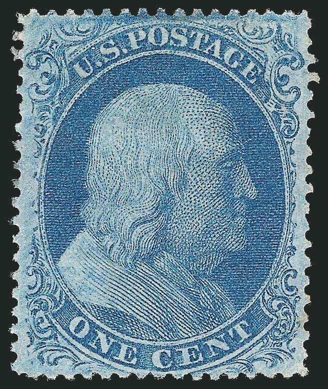 1c Blue, Ty. II (20).> Plate 12, B Relief, unused (no gum), well-balanced margins, Very Fine and choice, ex Neinken, Scott Retail as with gum