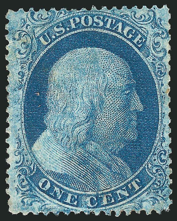 1c Blue, Ty. II (20).> Position 8L12, A Relief, unused (no gum), intense shade, some toning on back, Very Fine stamp from the top row of Plate 12, ex Neinken, Scott Retail as with gum