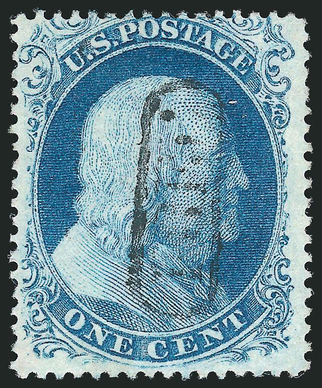 1c Blue, Ty. II (20).> Plate 12, B Relief, bright color, neat strike of <Free in oval> cancel, fresh and Fine, with 1988 P.F. certificate
