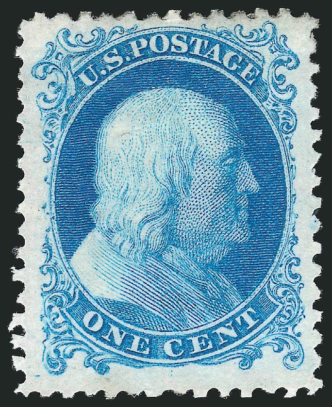 1c Bright Blue, Reprint (40).> Without gum as issued, rich color on bright paper, wide margins, Very Fine and choice, ex Neinken