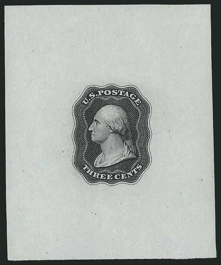 Danforth, Bald & Co., 3c Black, Die Essay on India, Single Line Frame (11-E12b).> 53 x 65mm, which is significantly larger than the Scott listed size, from the first state of the die, deep shade, fresh and
Extremely Fine