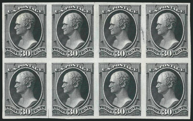 6c-30c 1870 Bank Note Issue, Plate Proofs on India (148P3, 153P3-154P3).> 6c two blocks of four (one on original card backing), last two horizontal blocks of eight, 30c scissors cut and internal paper break
between pos. 3 and 4, otherwise Extremely F