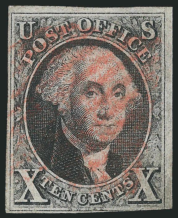 5c Red Brown, 10c Black (1-2).> Ample to clear margins, 10c just in at bottom right, red grid cancels, both with small thin spots and 10c with ms. cancel removed, appear Fine, each with 2003 P.F.
certificate