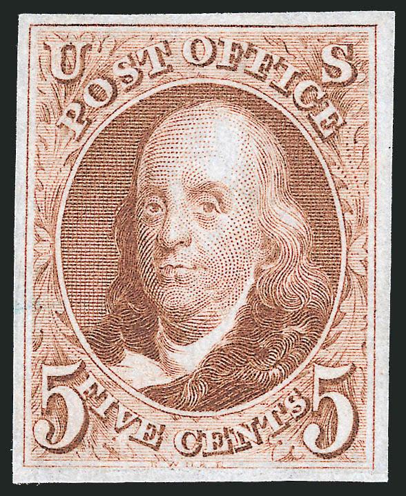 5c Red Brown, Reproduction (3).> Without gum as issued, full to large margins, lovely bright color, Very Fine and choice, with 2010 P.S.E. certificate (VF-XF 85 SMQ $925.00)