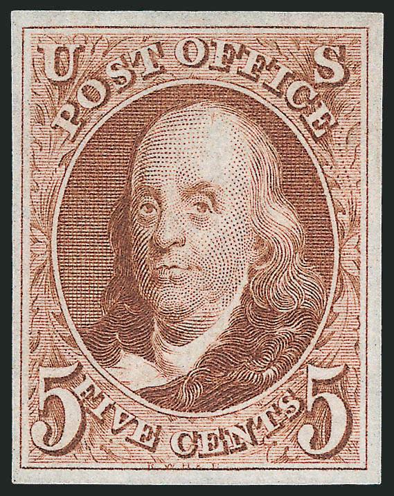 5c Red Brown, Reproduction (3).> Without gum as issued, full to large margins, rich color, Very Fine and choice, with 2000 P.F. certificate