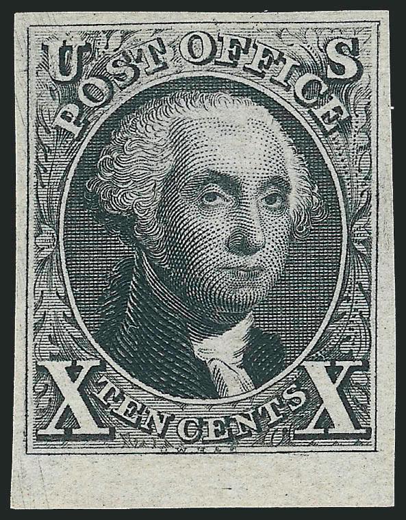 10c Gray Black, Reproduction (4).> Without gum as issued, ample to huge margins incl. <sheet margin> at bottom, crisp shade, light horizontal crease is barely noticeable, Extremely Fine appearance, with 1994
P.S.E. and 2010 P.F. certificates, only th