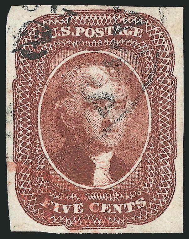 5c Red Brown (12).> Ample to large margins, unobtrusive cancel with part of <red> circular datestamp, rich color, Extremely Fine, with 2001 P.F. certificate