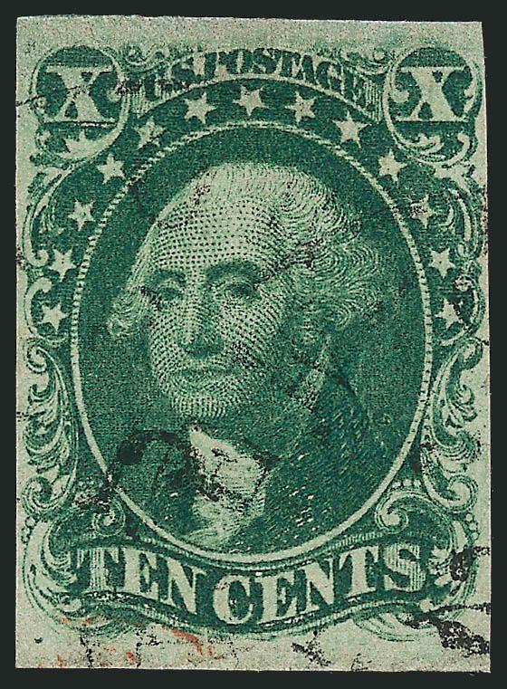 10c Green, Ty. I (13).> Clear to large margins, rich color, light circular datestamp and trace of red transit, Fine, with 2010 P.F. certificate