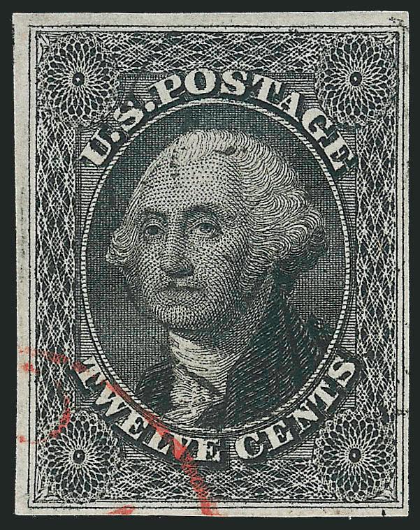 12c Black (17).> Position 79L1, full to large margins, light cancels incl. <red> transit, fresh and Very Fine